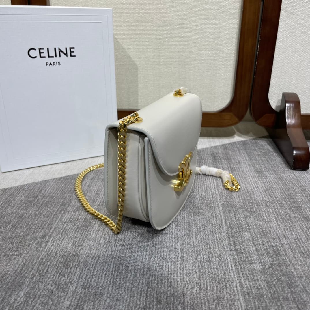 Celine Teen Besace Clea Bag in Shiny White Calfskin Leather High
