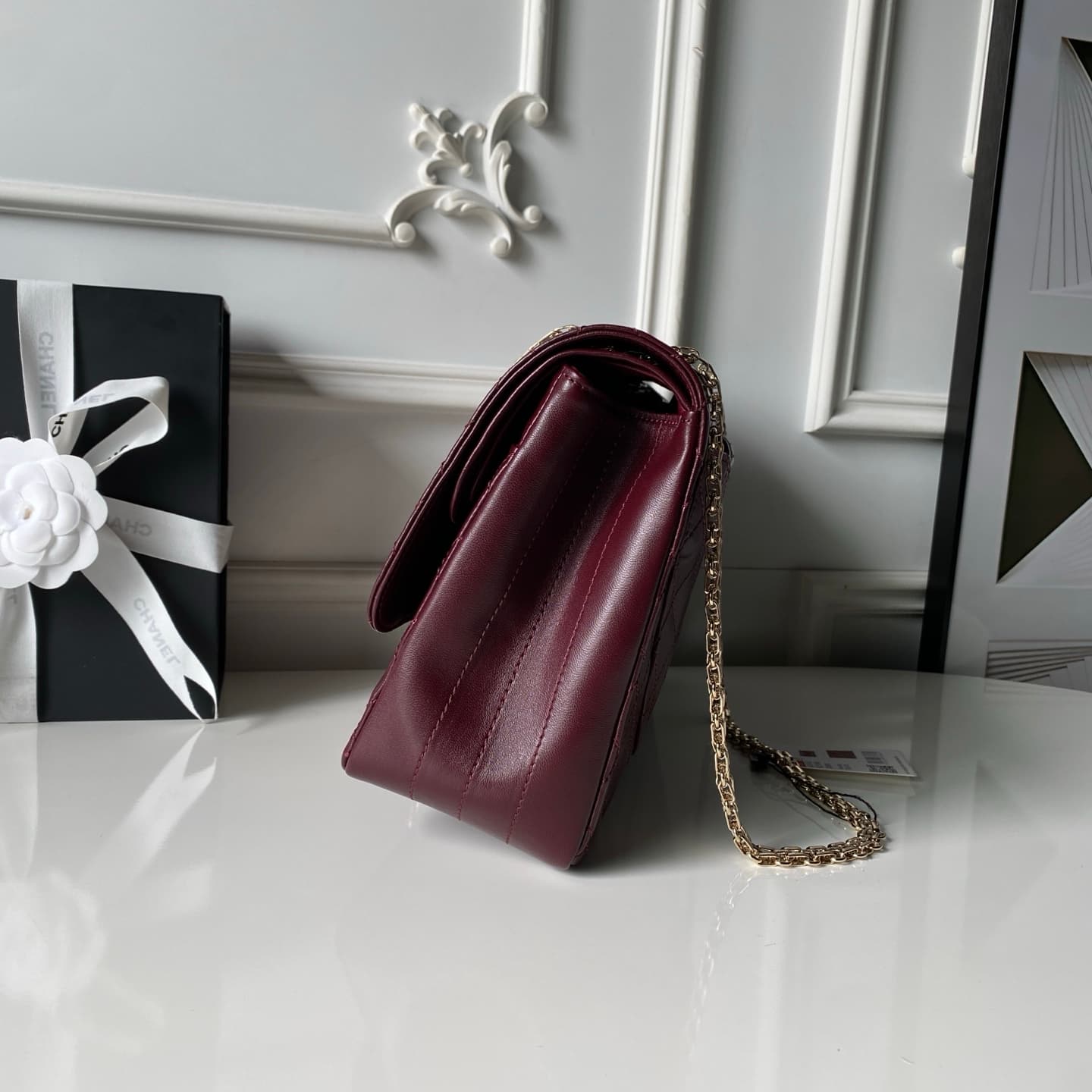 CHANEL Large 2.55 Handbag Aged Calfskin & Gold-Tone Metal & Burgundy A37587 A