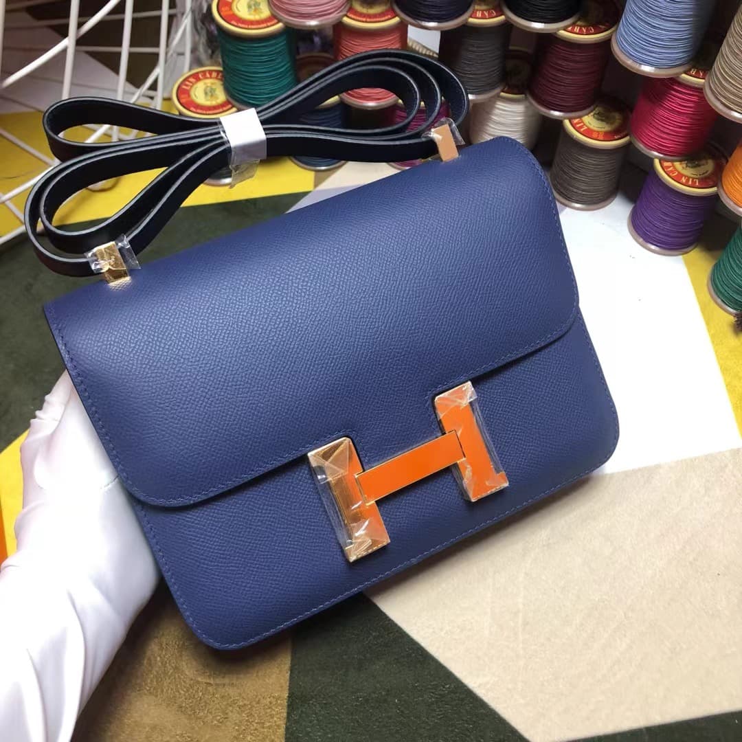 Hermes Mini Constance 18cm/24cm Epsom Bag WAX Navy Blue High