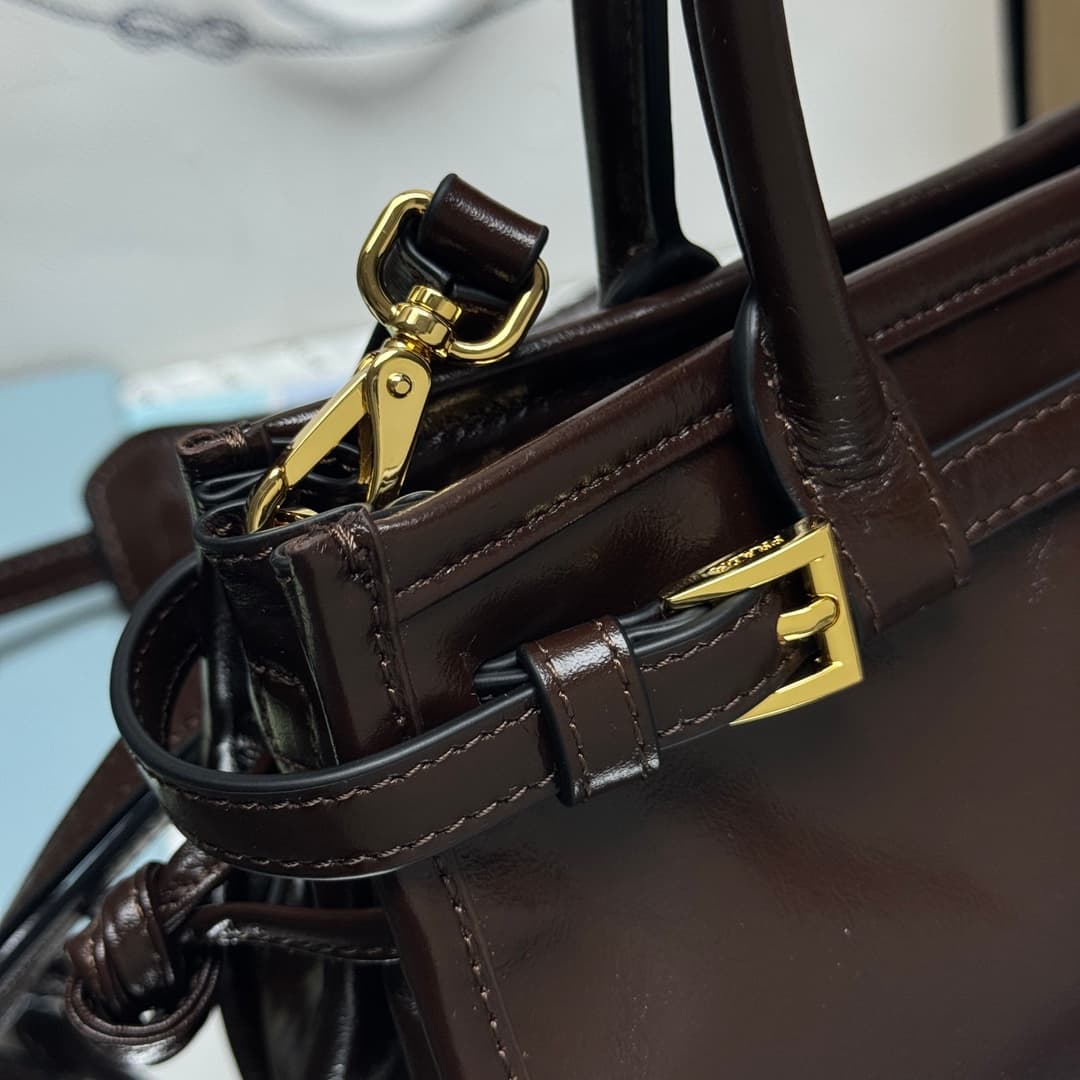 Prada Bonnie leather mini handbag Calfskin leather 1BA486 Dark Brown High