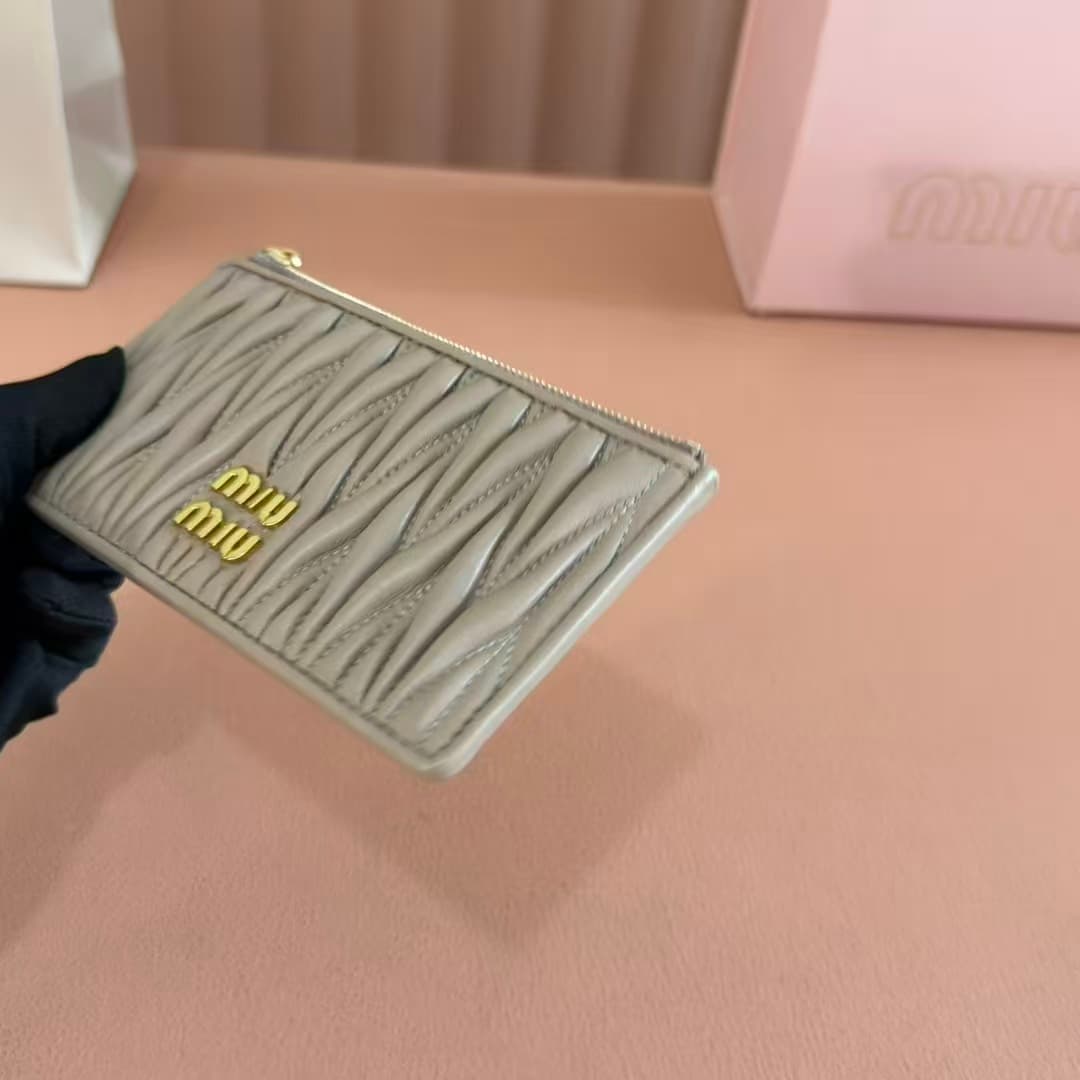 Miu Miu Pearl Gray Matelassé Nappa Leather Card Holder