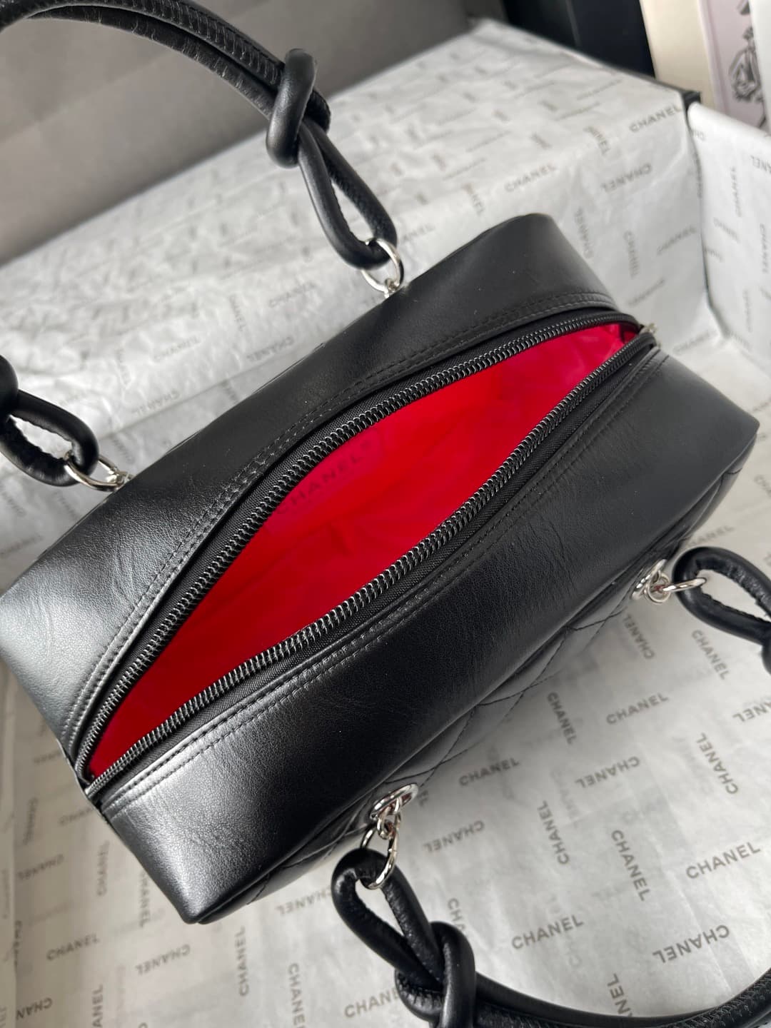 Chanel Cambon Ligne Bowler bag Calfskin & Silver-Tone Metal AS25172 Black High