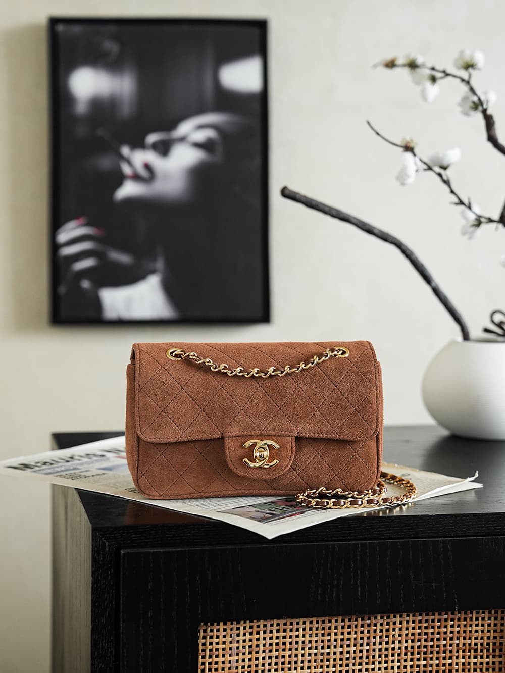 Chanel Maxi Flap bag Suede Calfskin & Gold-Tone Metal Caramel AS6627 A