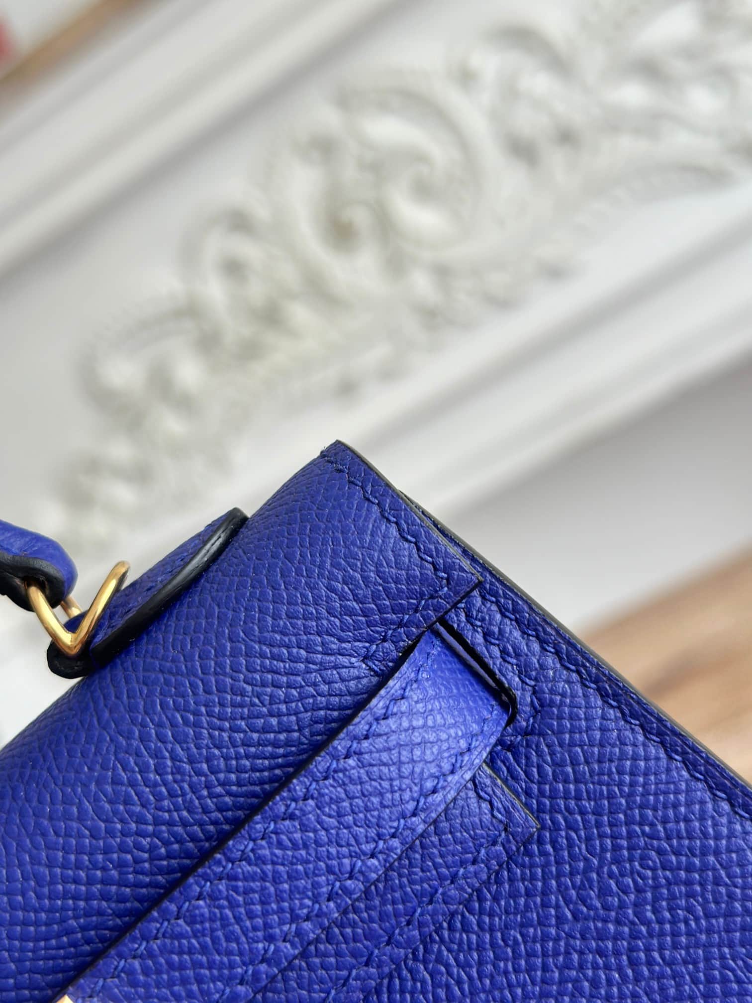 Hermes Kelly Mini II Bag Epsom Leather WAX Silver/Gold Metal Bleu Electric High