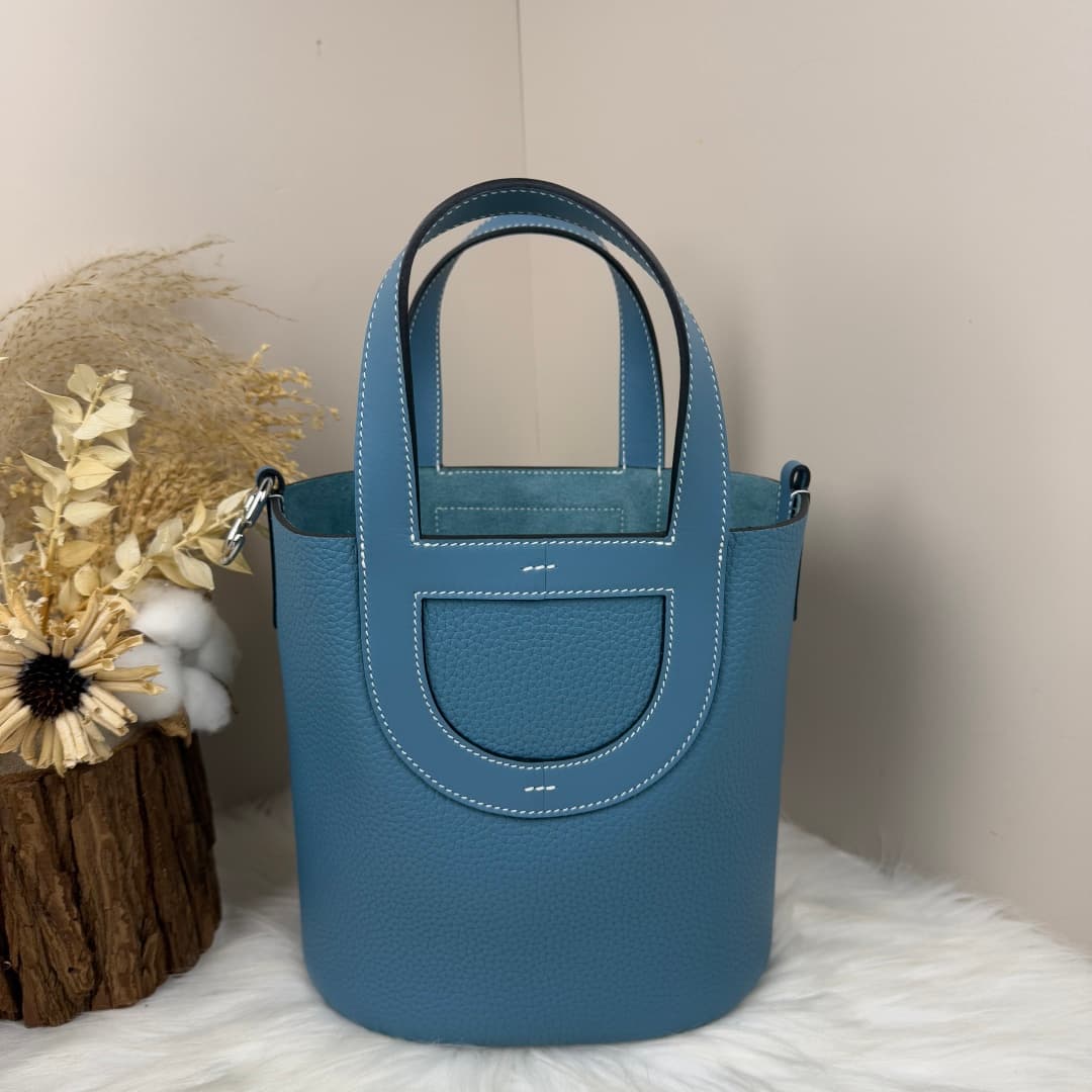 Hermès Picotin In-The-Loop 18 bag Silver/Gold Metal Bleu Jean Wax High