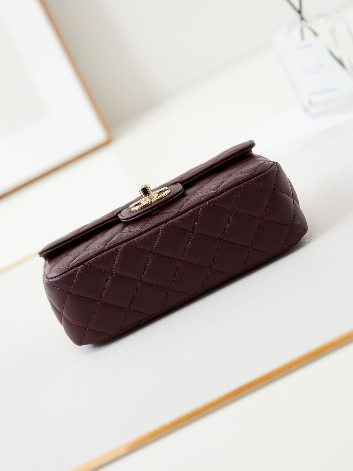 Chanel Mini Flap Bag with Top Handle Lambskin& Gold-Tone Metal Dark Burgundy AS4924 A