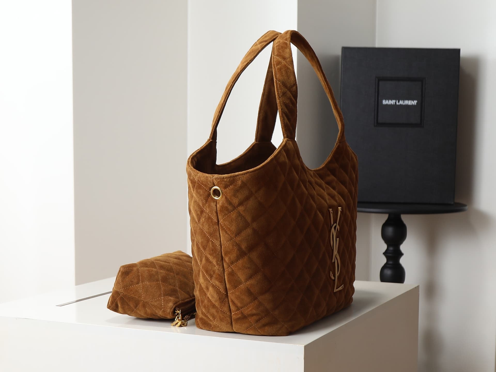 Saint Laurent ICARE Medium in quilted suede CARAMEL COGNAC 858191 TOP