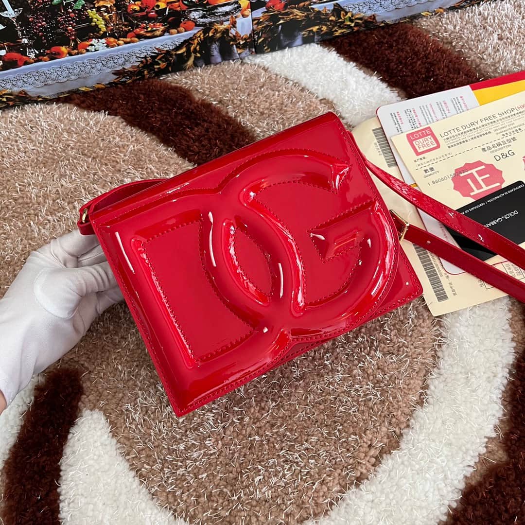 Dolce & Gabbana red patent calf leather DG Logo crossbody bag high