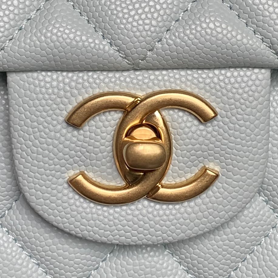 Chanel Small Flap Bag with Top Handle Grained Shiny Calfskin &  Gold-Tone Metal Blue AS5702 A