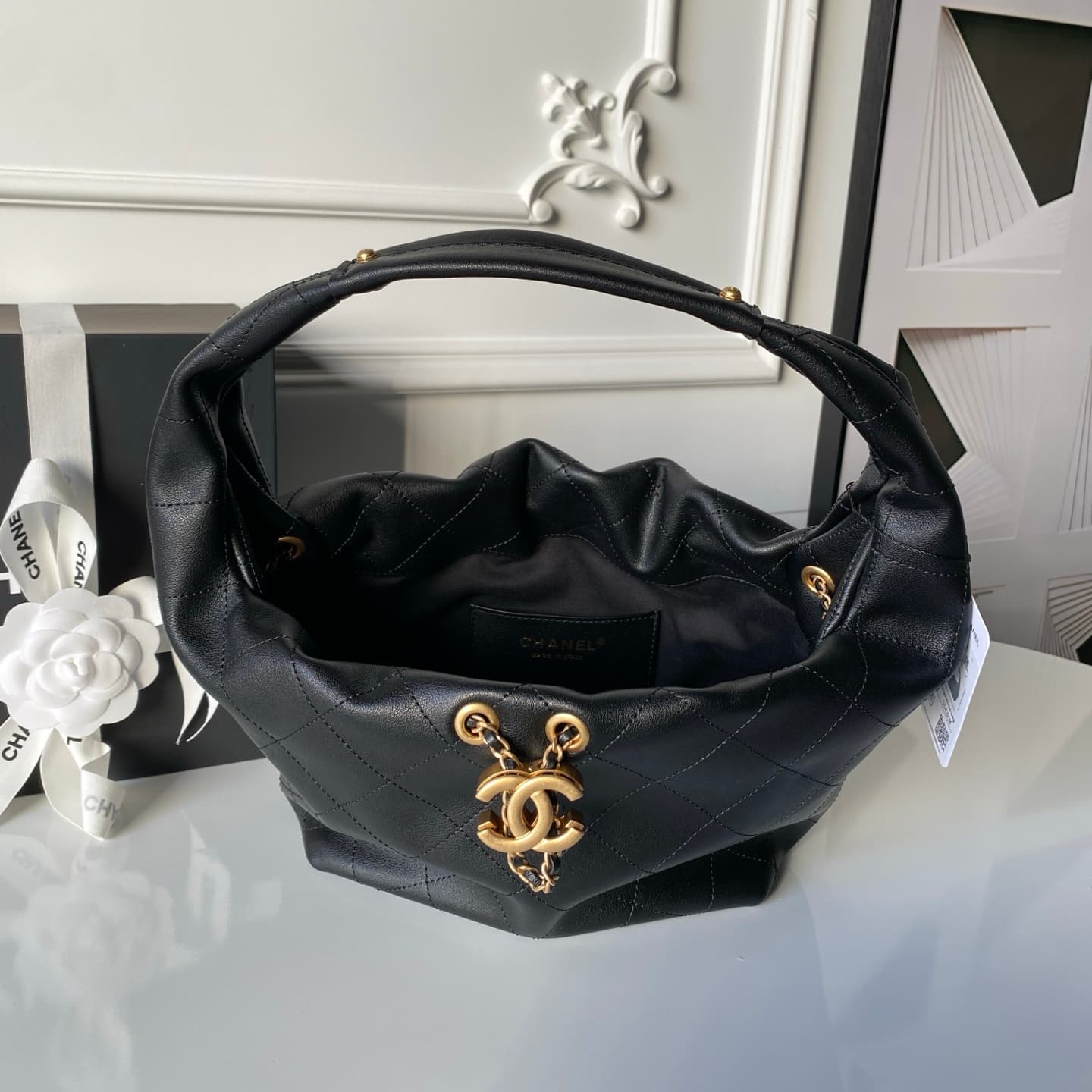 Chanel Hobo Handbag Calfskin & Gold-Tone Metal AS5976 Black A