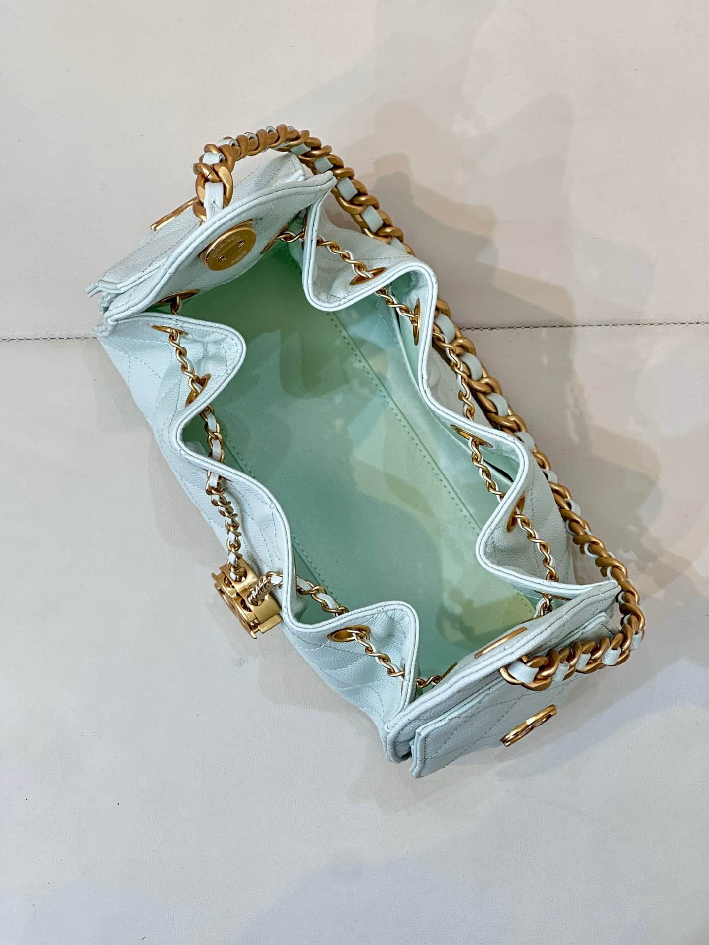 CHANEL 25 Mini Handbag AS5631 Grained Calfskin & Gold-tone Metal Light Green TOP