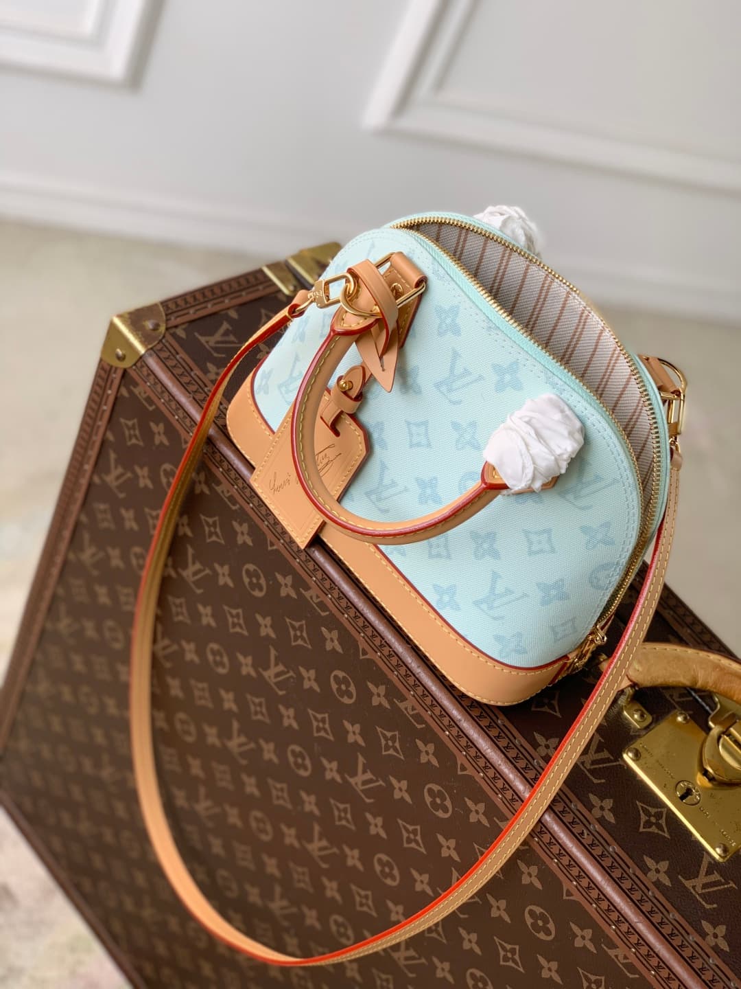 Louis Vuitton Alma BB handbag Monogram canvas in light blue M27526 high