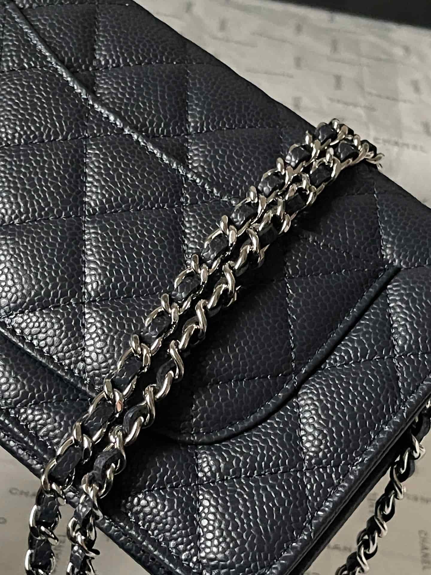 Chanel Classic Wallet on Chain Grained Shiny Calfskin & Silver-Tone Metal AP4241 Dark Blue A