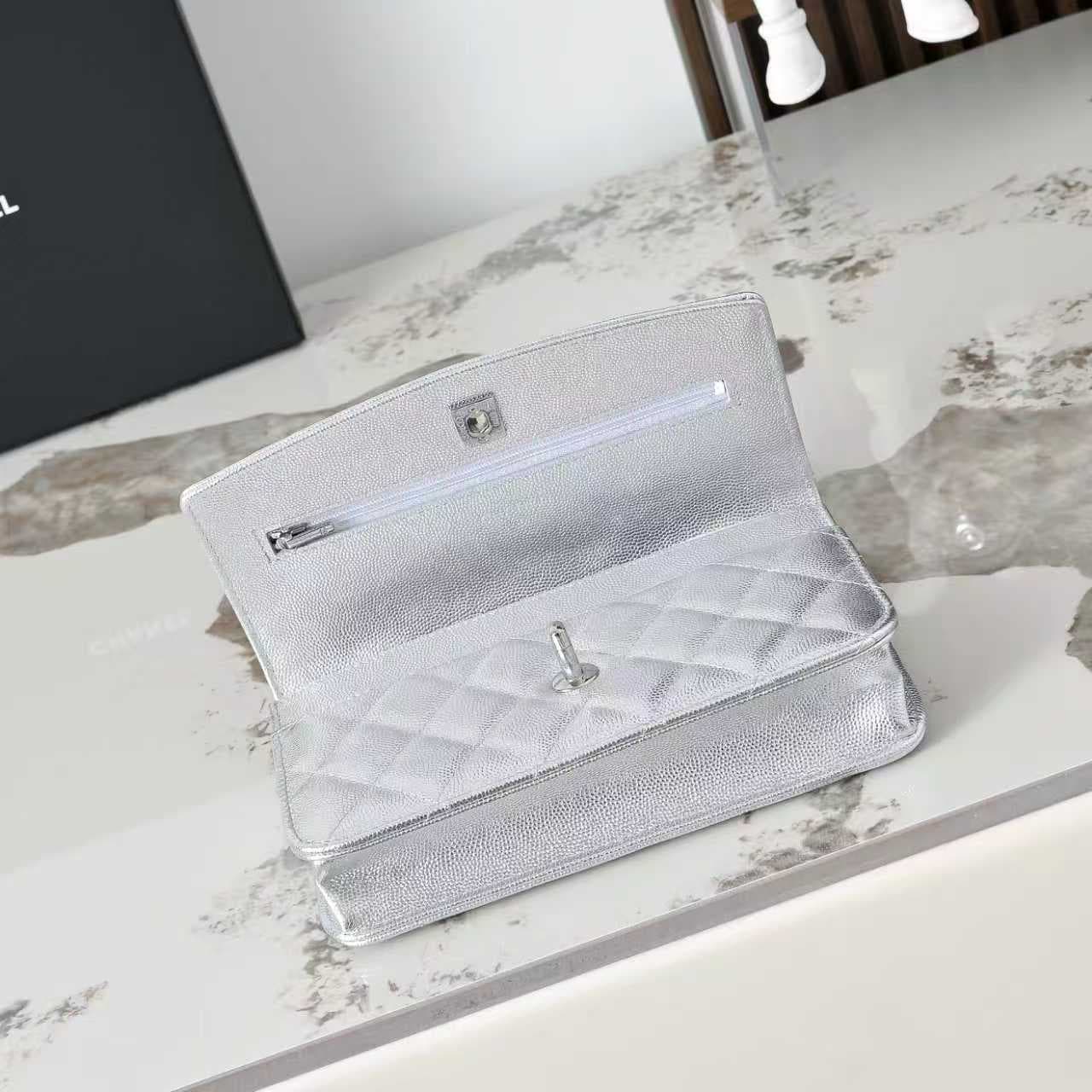 Chanel Wallet on Chain Grained Calfskin & Gold-Tone Metal Silver AP4401 A