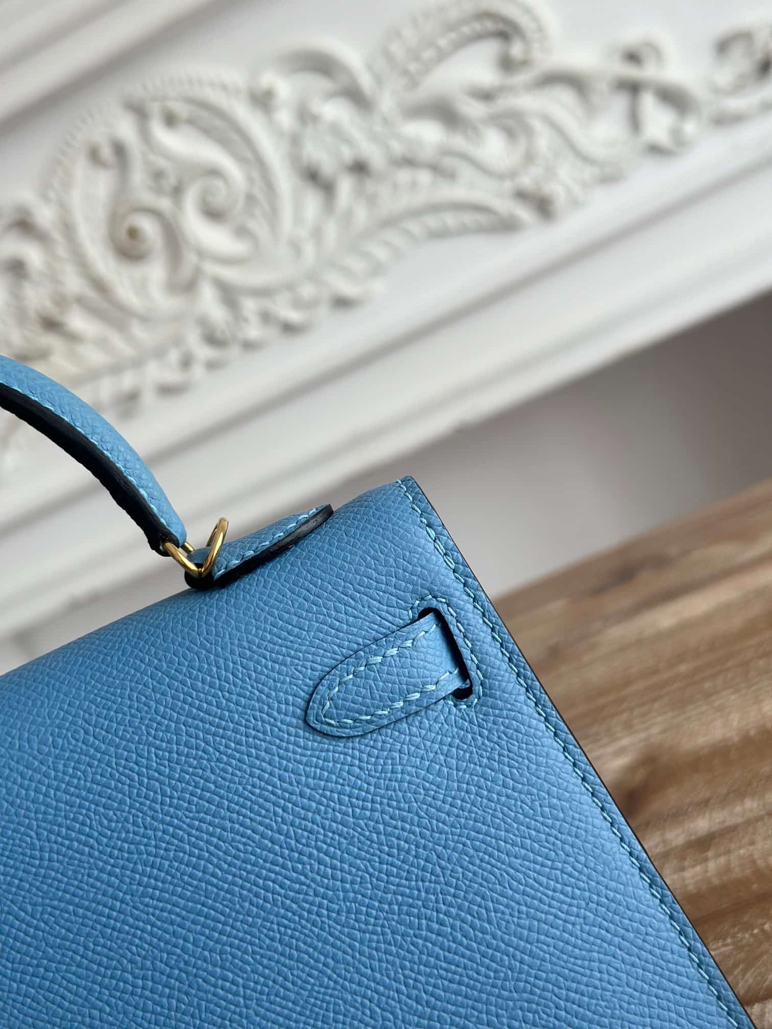 Hermes Kelly Mini II Bag Epsom Leather WAX Celeste High