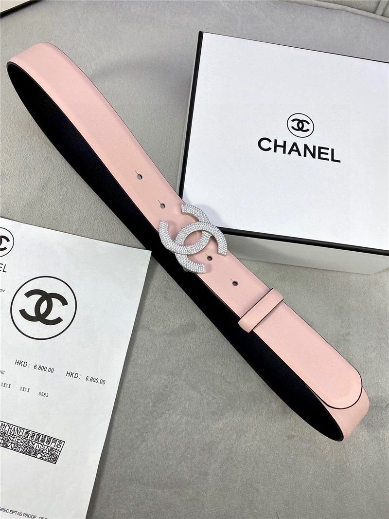 Chanel BELT Calfskin Gold/Silver Metal & Strass 30MM 2-1005 Pink 2022 High