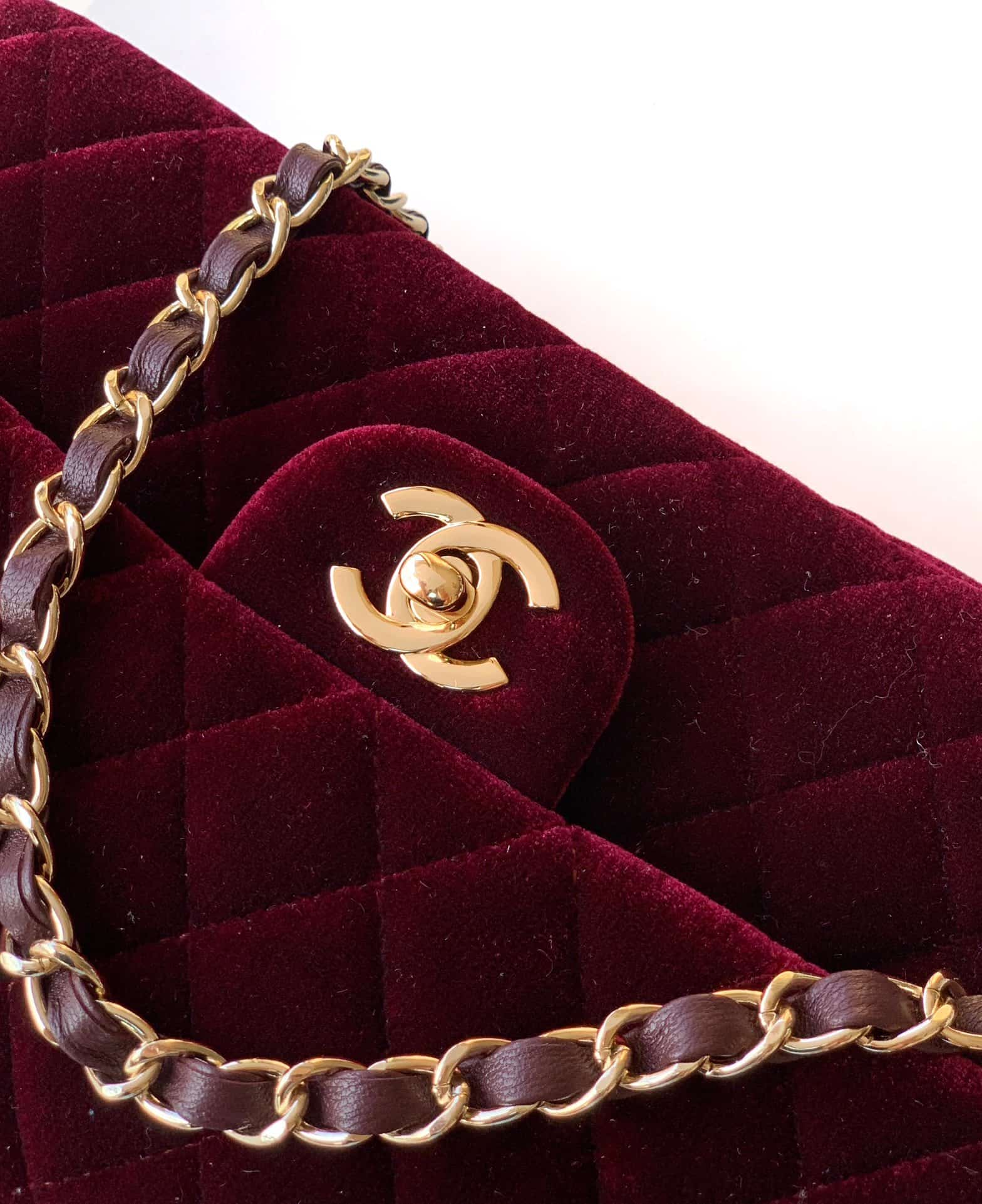 Chanel Medium CLASSIC HANDBAG Velvet  & Gold-Tone Metal Dark Brown A