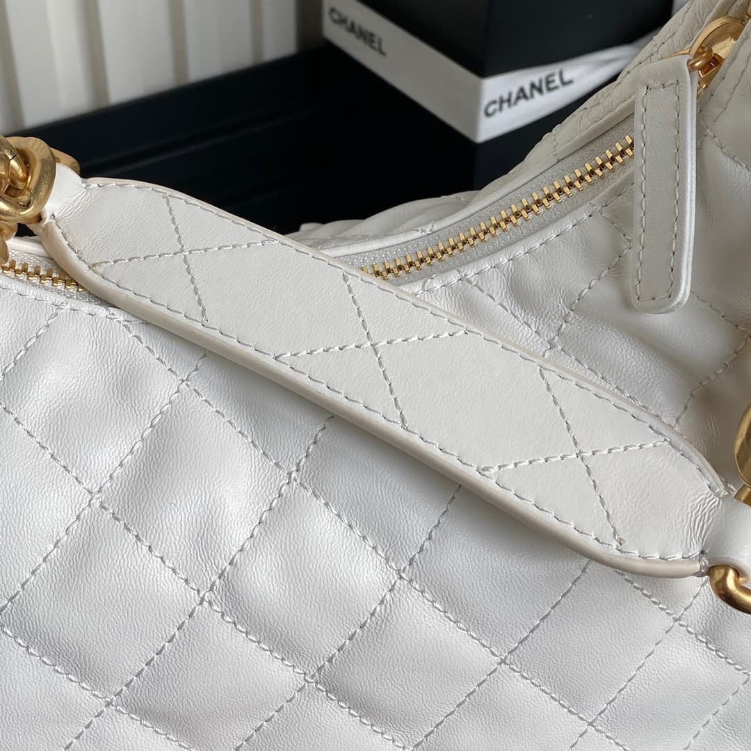 Chanel Trendy Pockets Hobo Bag Lambskin & Gold Metal White AS5339 A