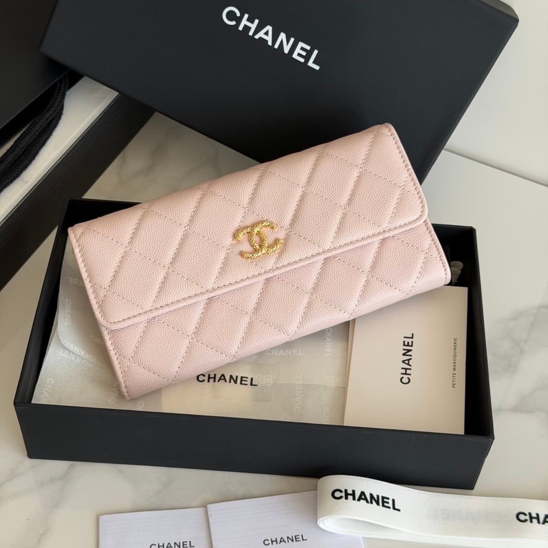 Chanel Wallet Shiny Grained Calfskin Strass & Gold-Tone Metal Pink AP5076 High
