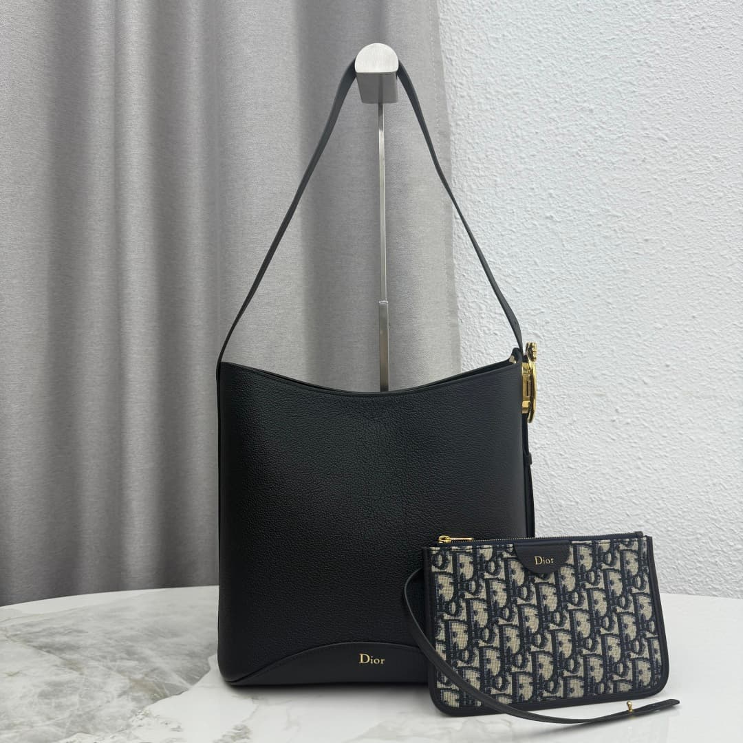 Dior Medaillon Bucket Bag in Black Grained Calfskin High