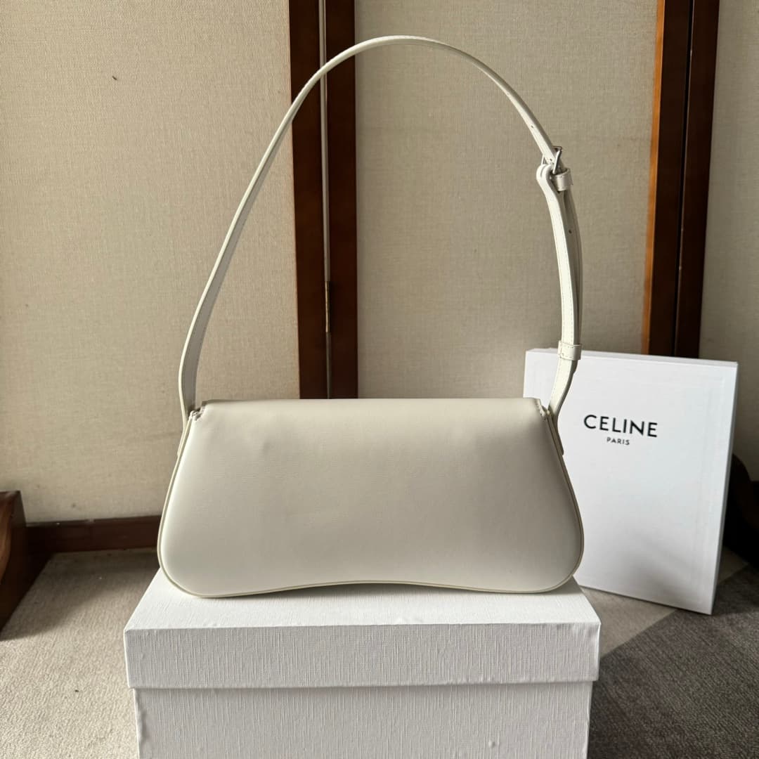 CELINE Shiny Calfskin Lola Bag in Blanc De Blanc High