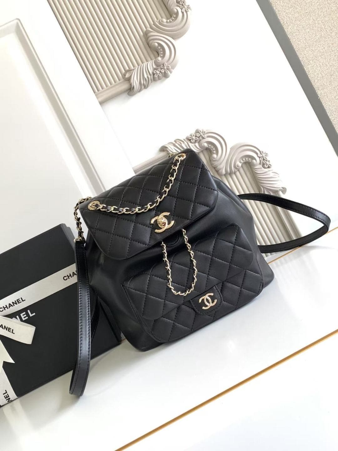 Chanel Medium Quilted Duma Backpack Lambskin AS3618 Black A