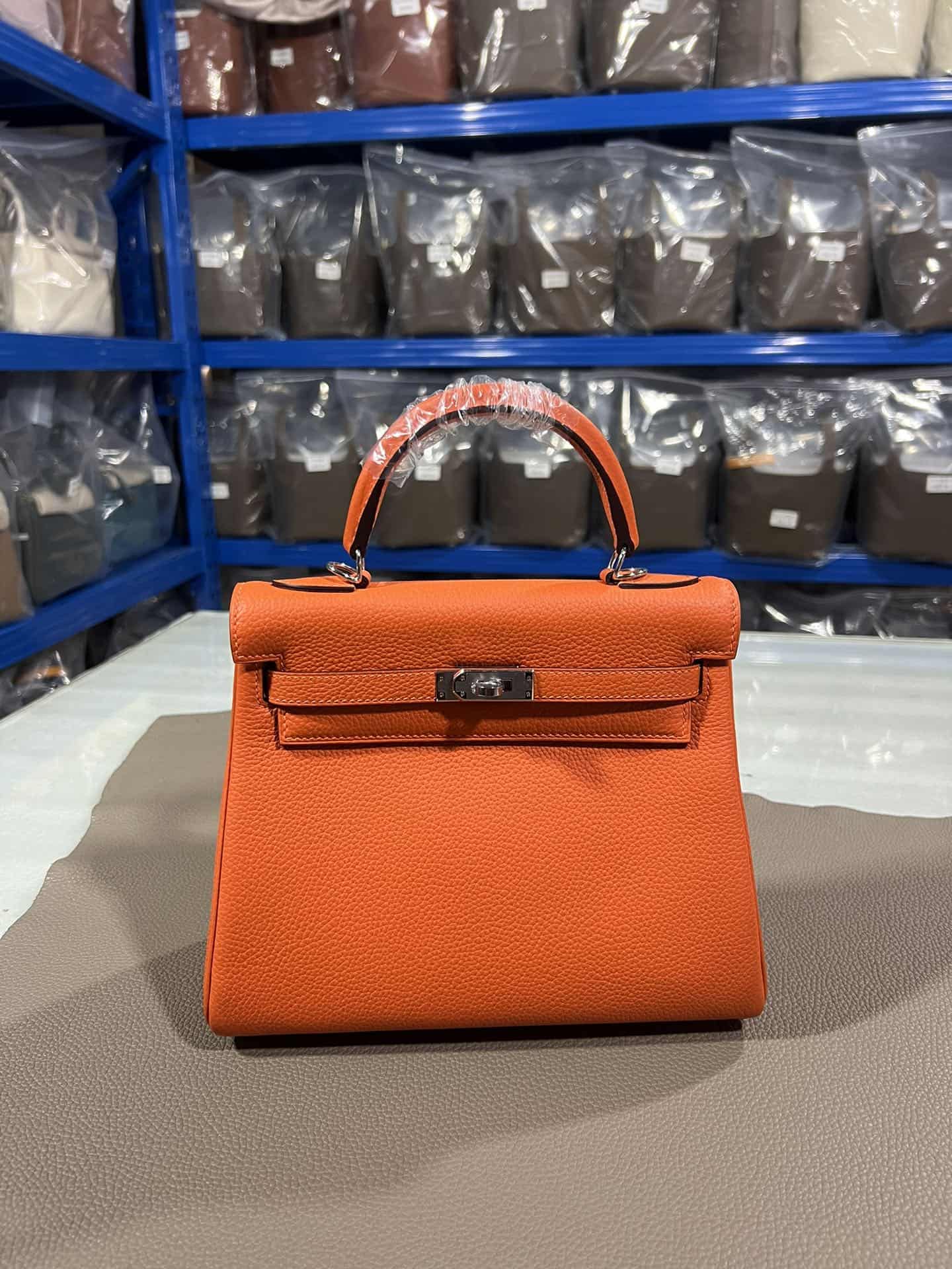 Hermes Kelly 25/28/32cm Retourne Bag Togo Leather In Orange WAX High