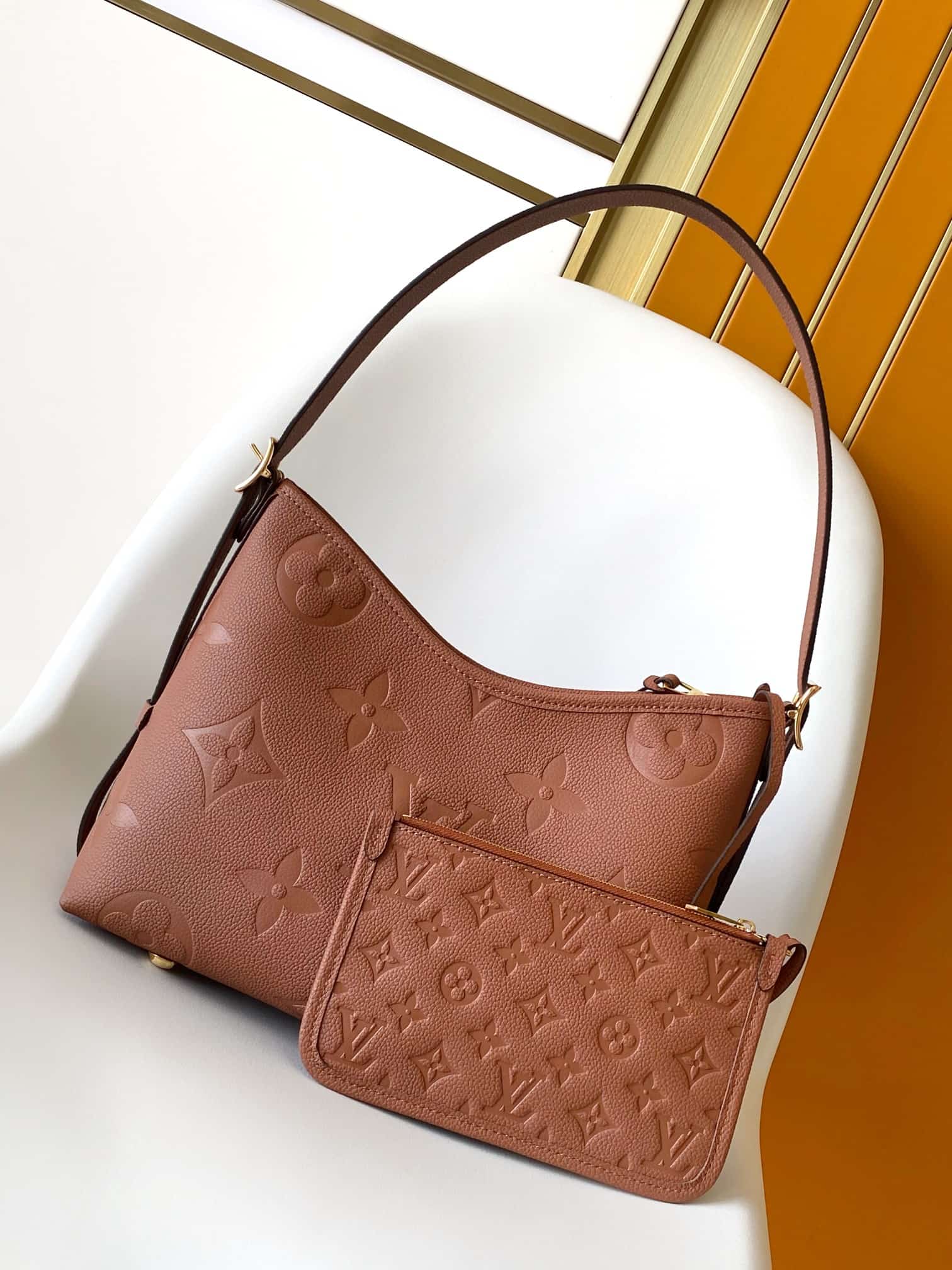 Louis Vuitton CarryAll PM Cognac Brown Embossed grained cowhide leather M11790 High