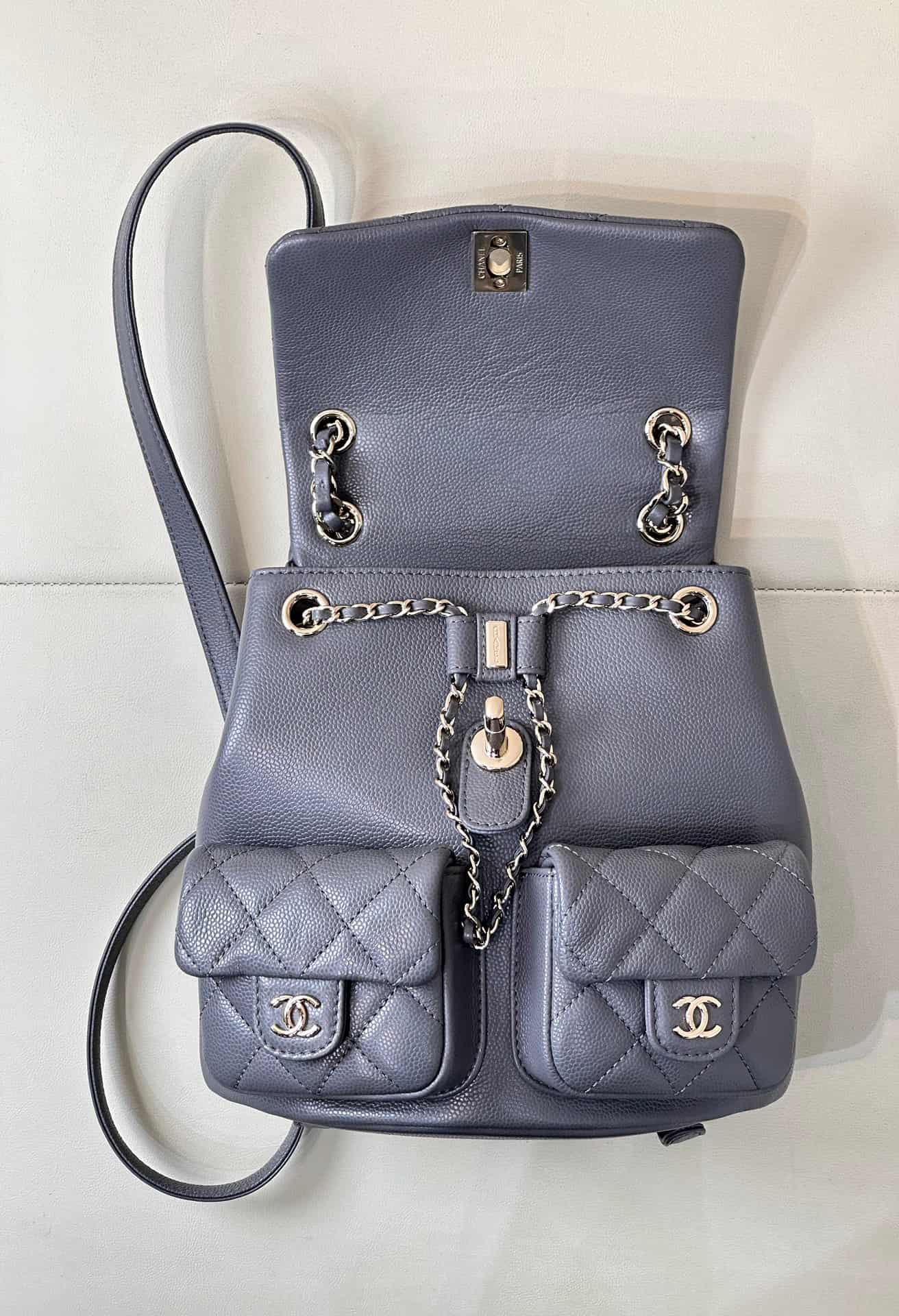 Chanel BACKPACK AS3860 Grained Shiny Calfskin & Gold-Tone Metal Dark Grey TOP