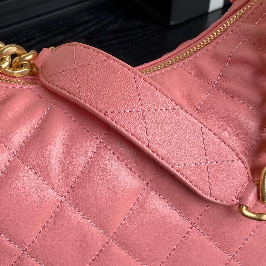 Chanel Trendy Pockets Hobo Bag Lambskin & Gold Metal Pink AS5302 A