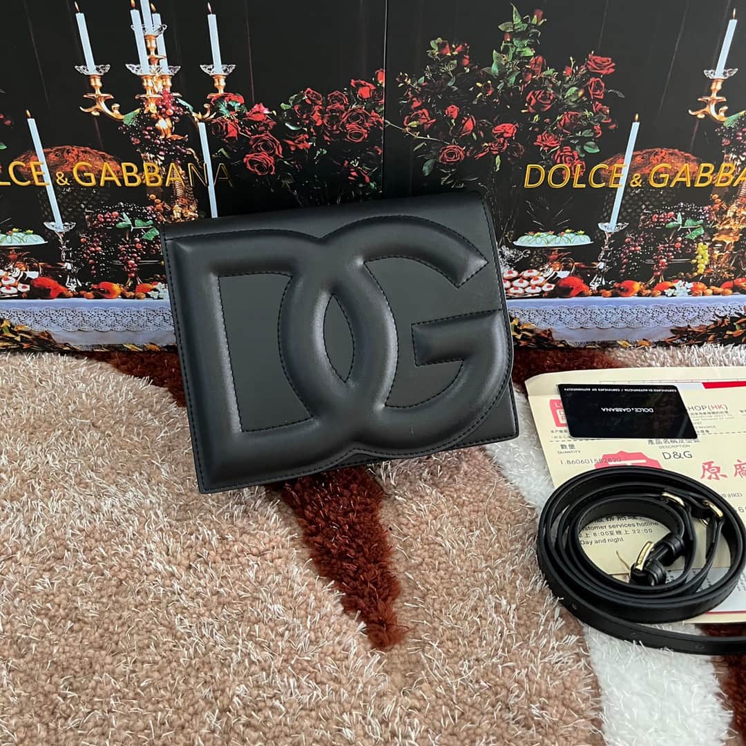 Dolce & Gabbana Black calf leather DG Logo crossbody bag high