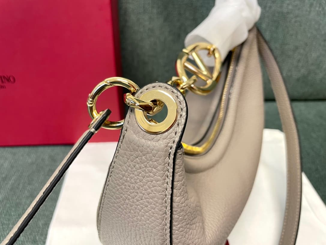 Valentino Garavani VLogo Moon small hobo bag in grey grained calfskin High