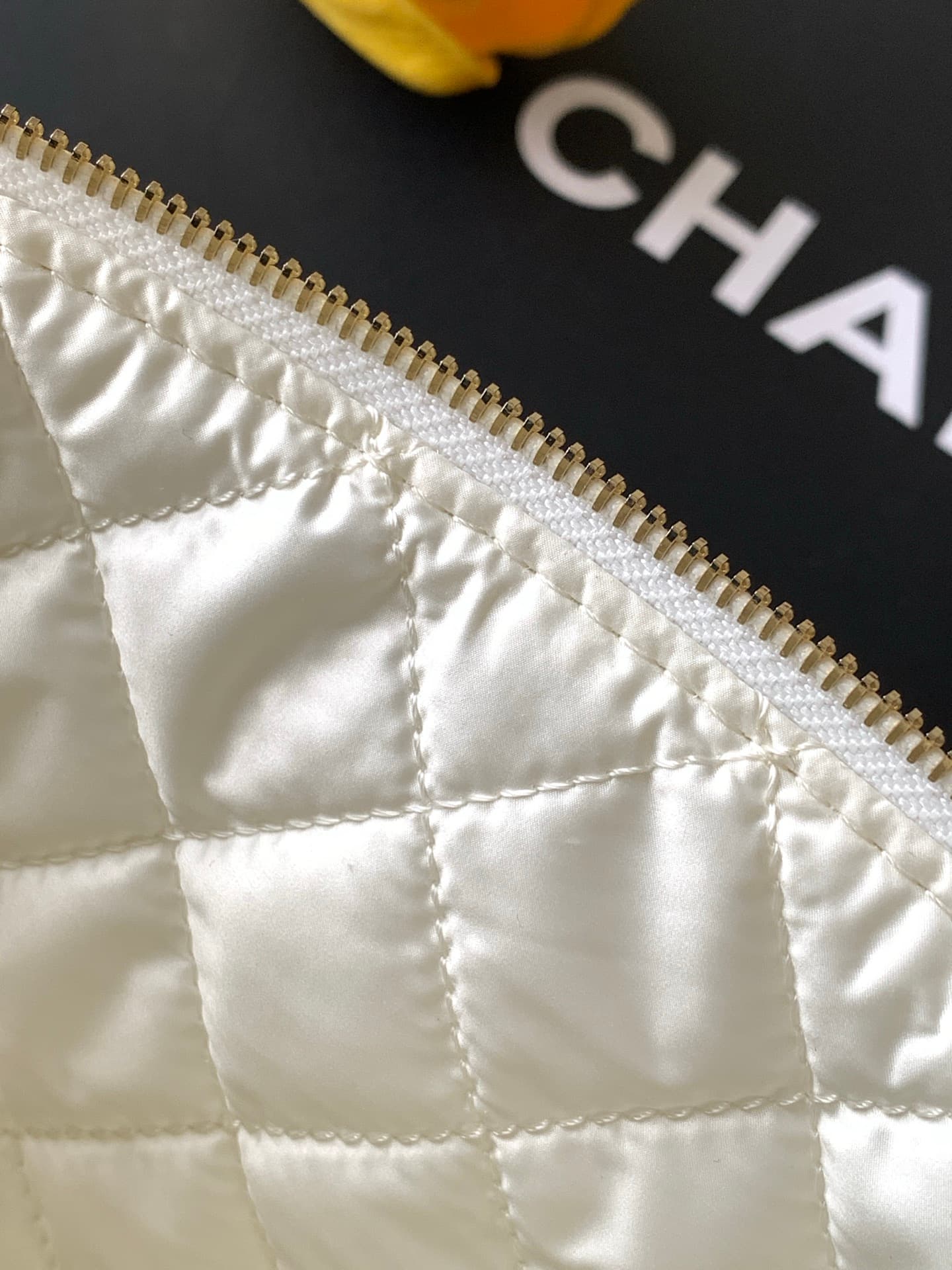 Chanel Zipped Case Printed Fabric & Gold-Tone Metal Black & White AS4988 A