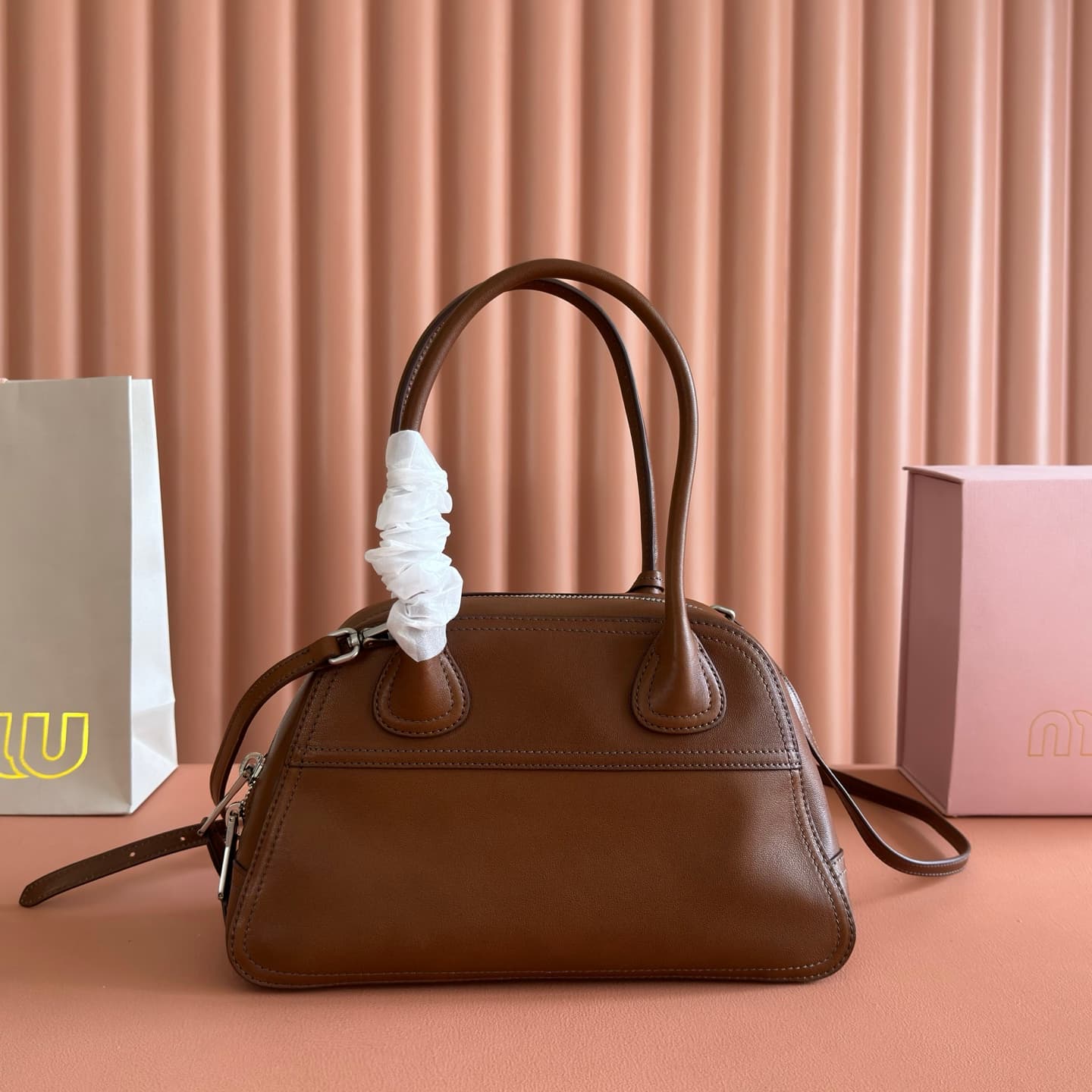 Miu Miu Vivant nappa leather bag Caramel 5BB200  TOP