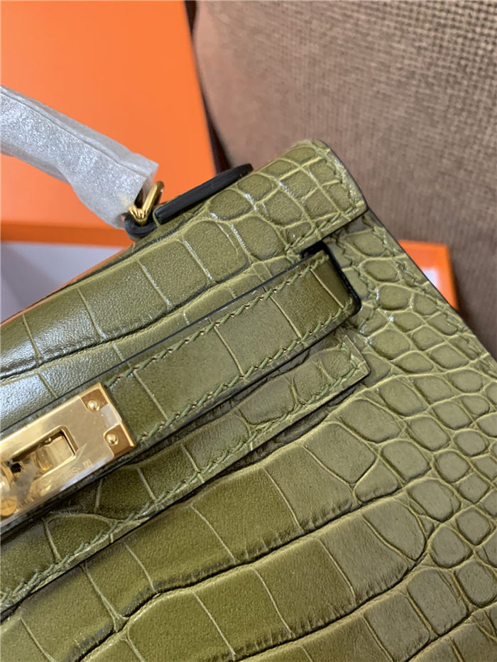 Hermes Kelly Mini II Bag Embossed Crocodile Leather WAX Silver/Gold Metal High Customizing style