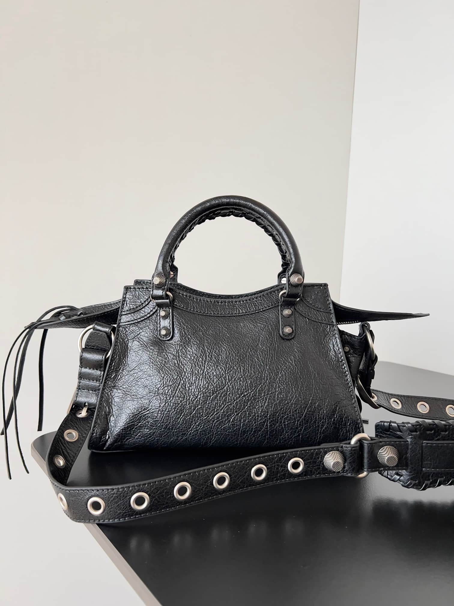 Balenciaga Small Neo Cagole City bag in black lambskin leather High