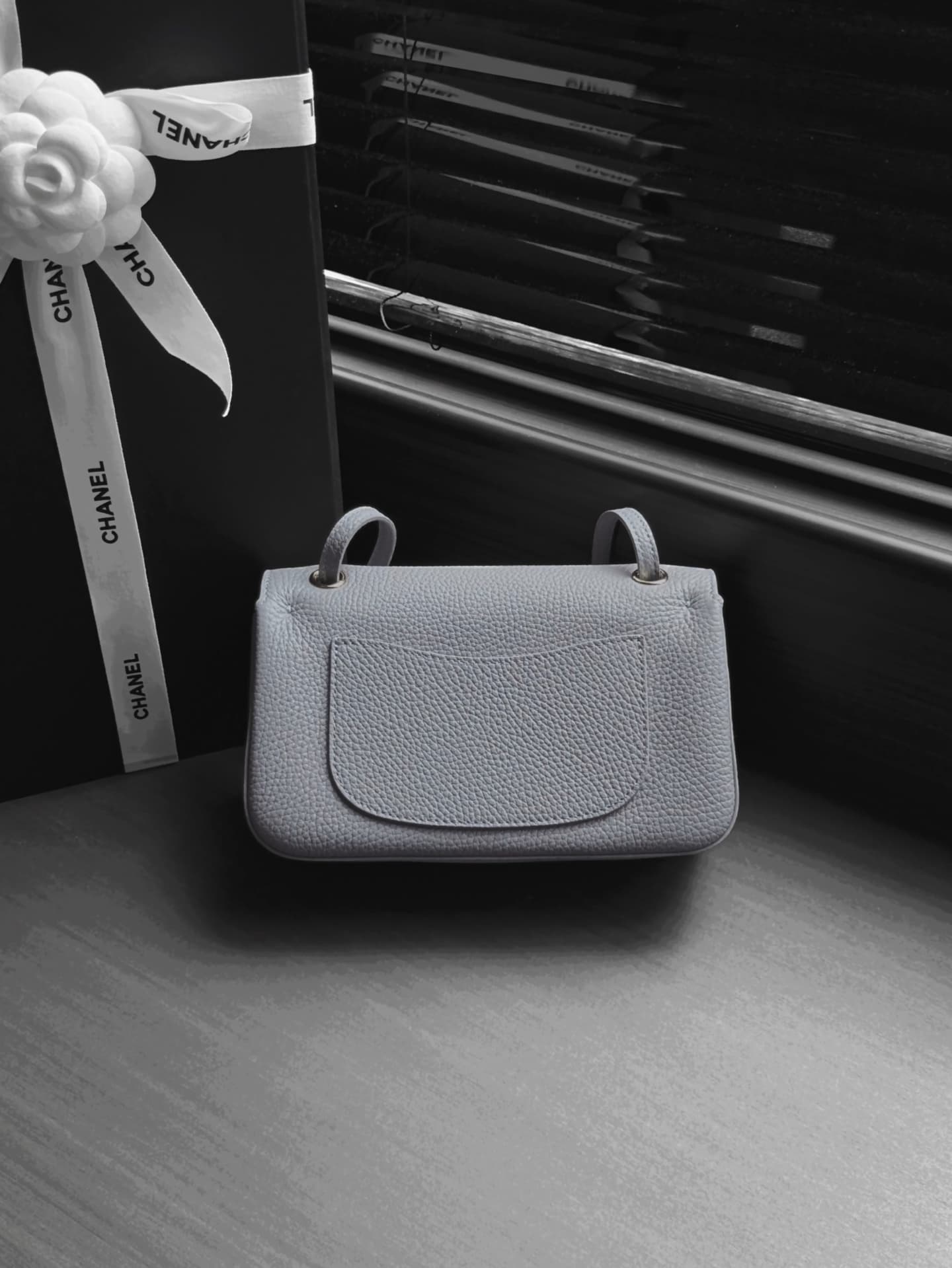 CHANEL Mini flap bag Grained Calfskin&Silver-tone metal Grey AS6573 A