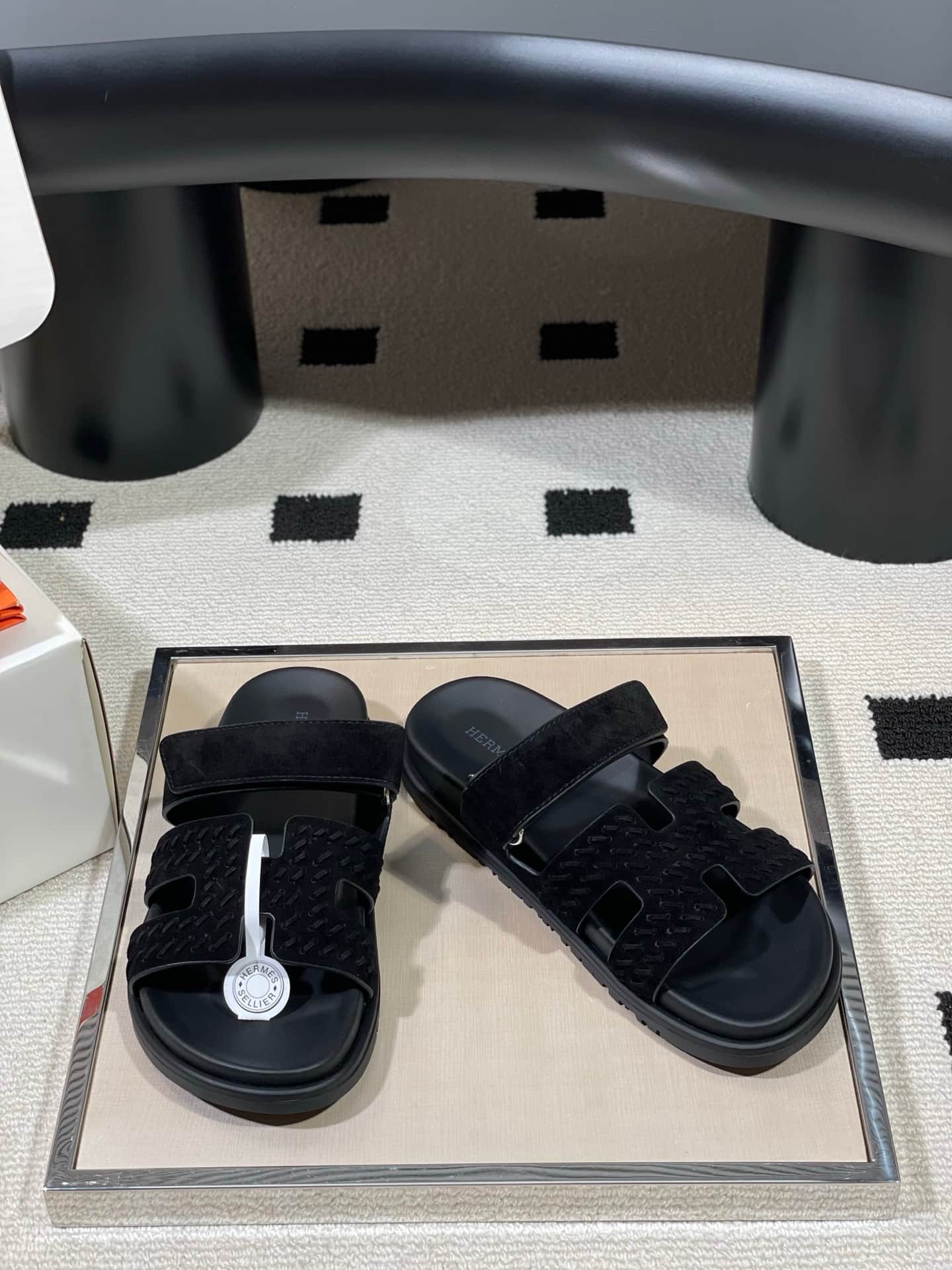 Hermès Chypre sandals in black braided suede Women Men