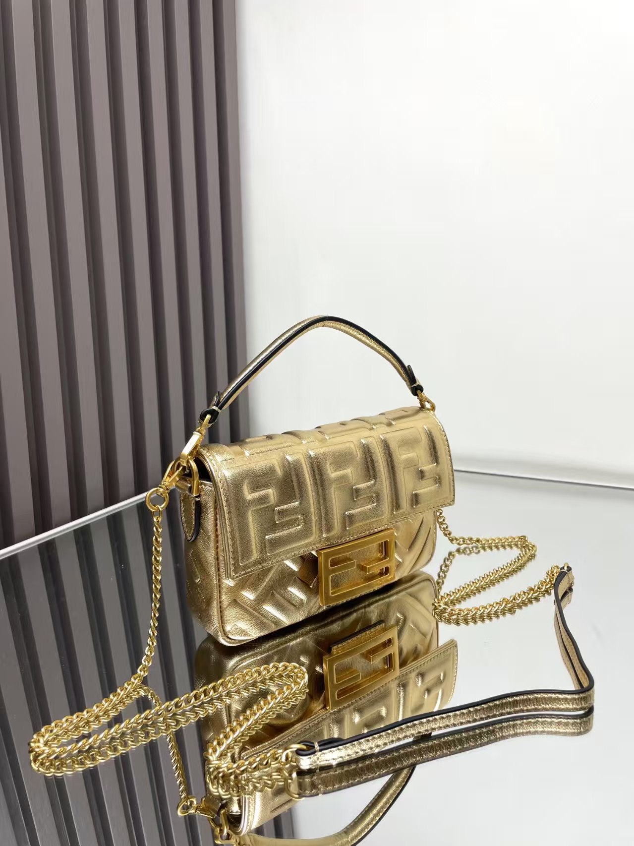 MINI BAGUETTE leather bag gold High