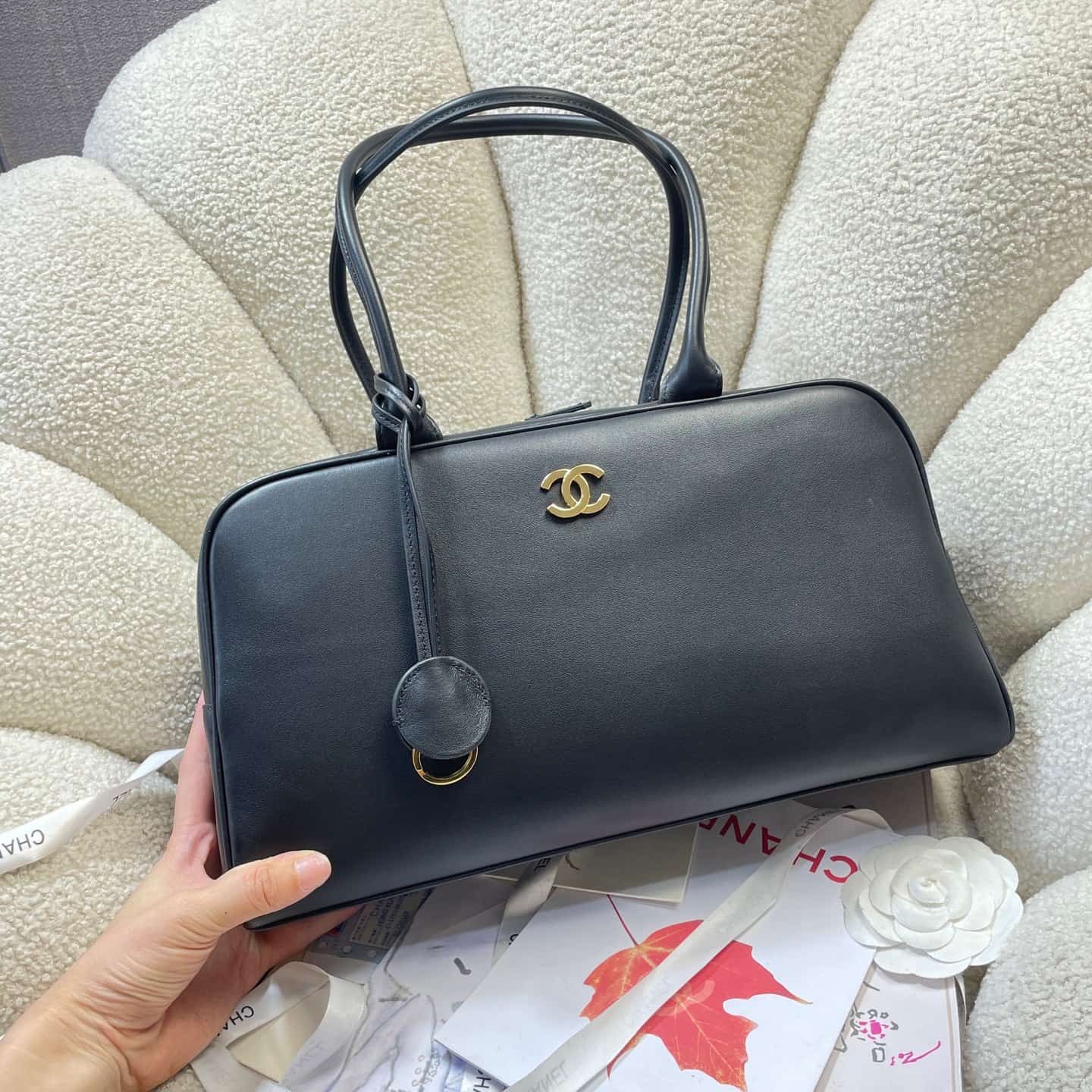 Chanel Maxi Bowling Bag Calfskin & Gold-Tone Metal Black AS6211 A