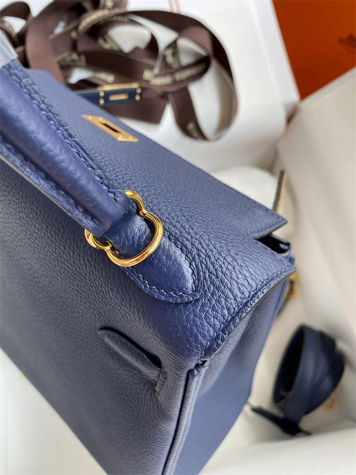 Hermes Kelly 25/28/32cm Retourne Bag Togo Leather In bleu obscur WAX High