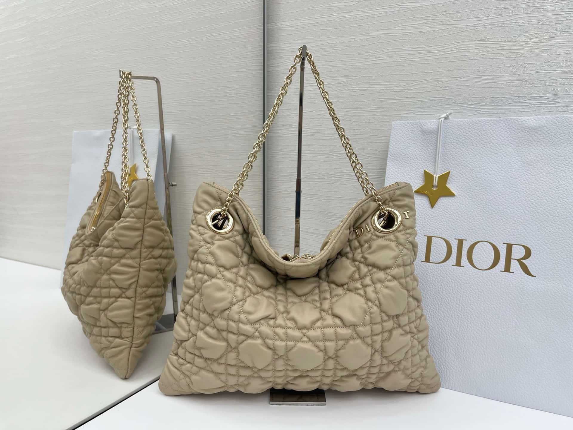 Medium Dior Crunchy Bag Beige Puffy Macrocannage Calfskin High