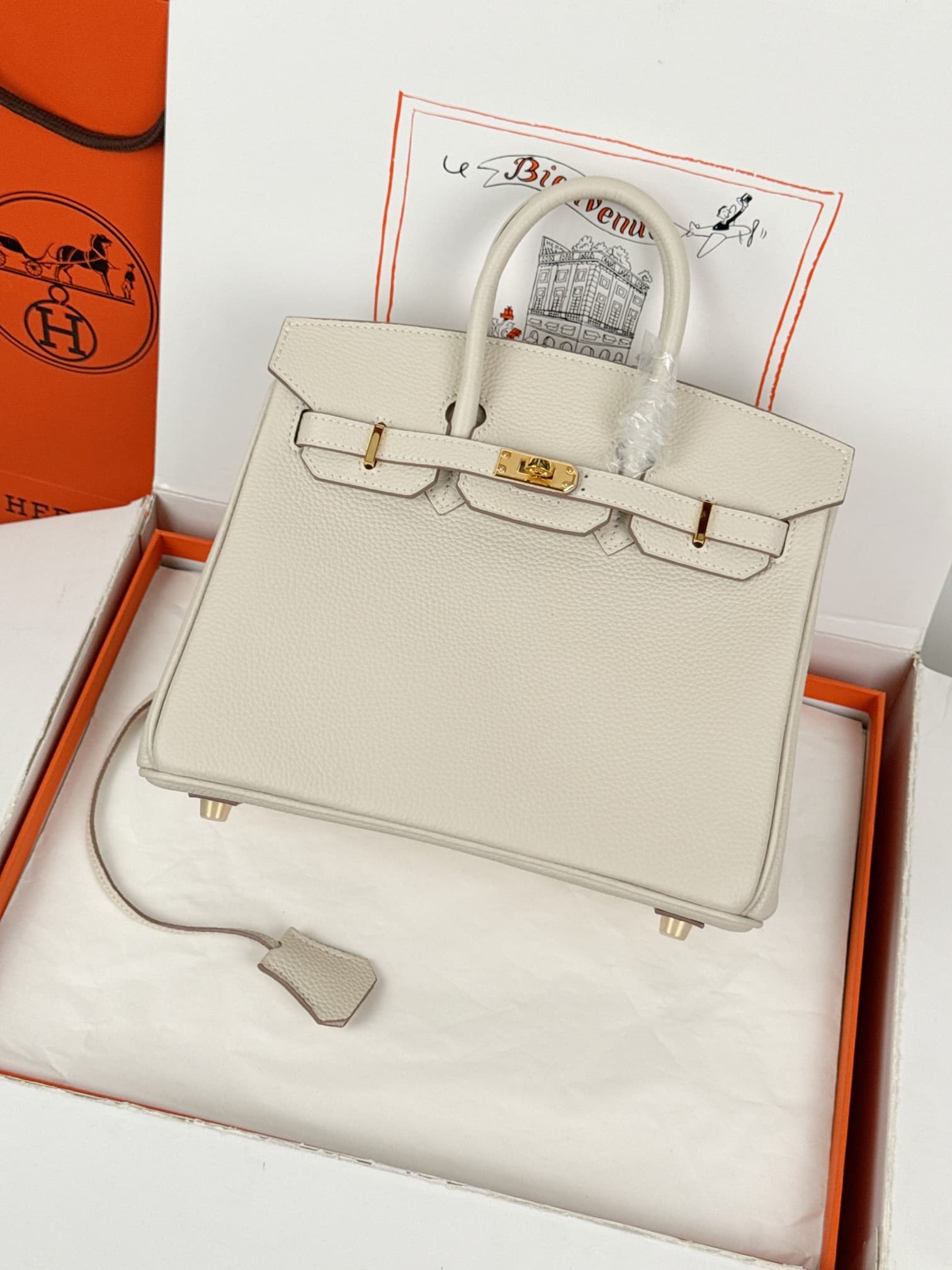 Hermes Birkin 25/30 Bag Togo Calfskin Leather Craie High