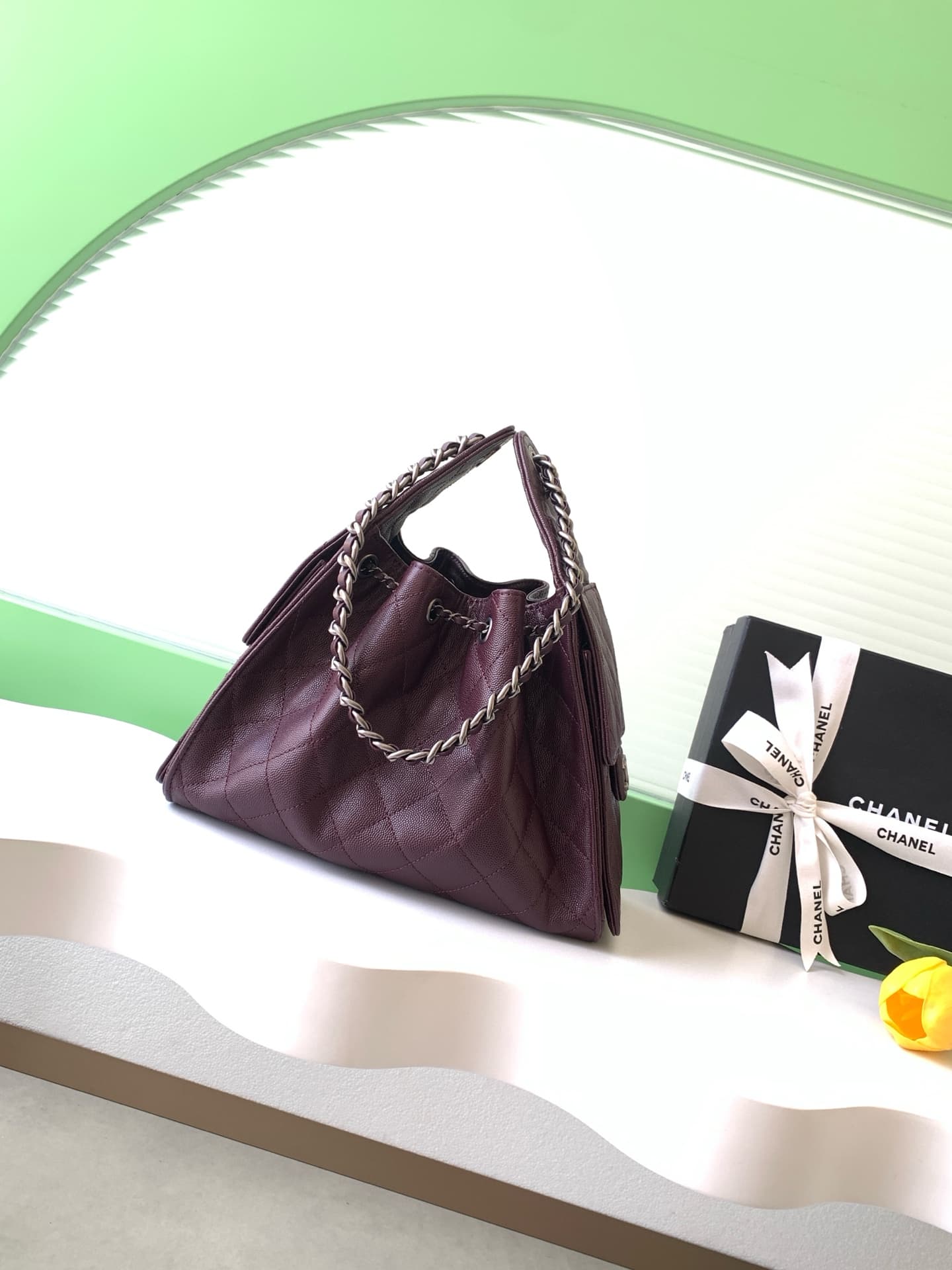 Chanel 25 Small Hobo handbag AS5293 Grained Calfskin &Silver-Tone Metal Drak Brown A