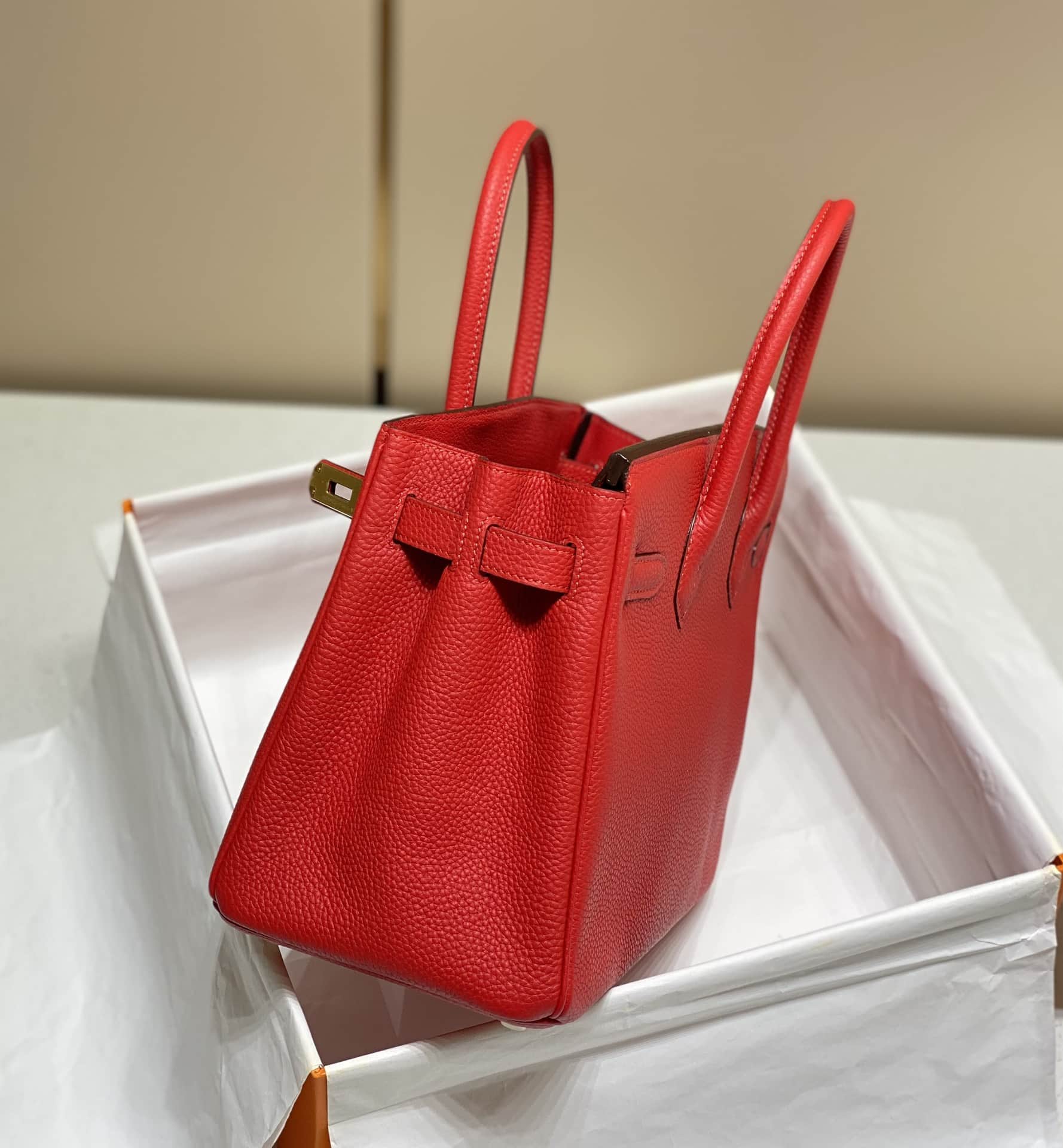 Hermes Birkin 25/30/35cm Bag Calfskin Silver/Gold Metal In Red High