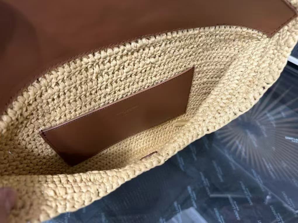 SAINT LAURENT CASSANDRE CHAIN POUCH IN RAFFIA High