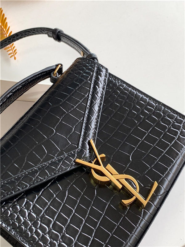CASSANDRA MINI TOP HANDLE BAG IN CROCODILE-EMBOSSED SHINY LEATHER High