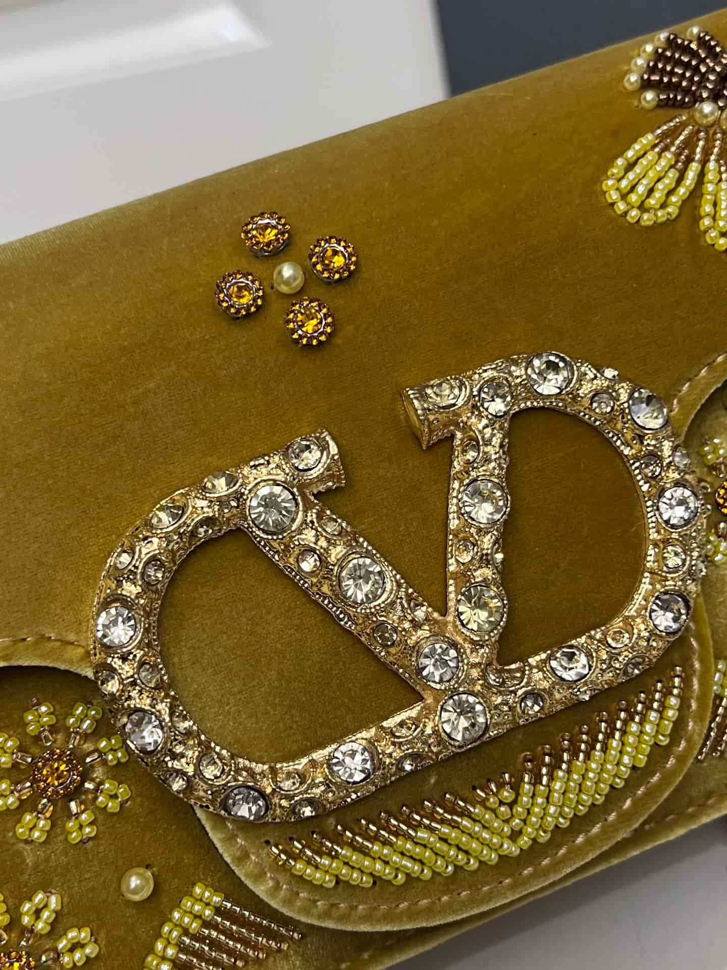 Valentino Garavani DeVain Embroidered Velvet Shoulder Bag Mid