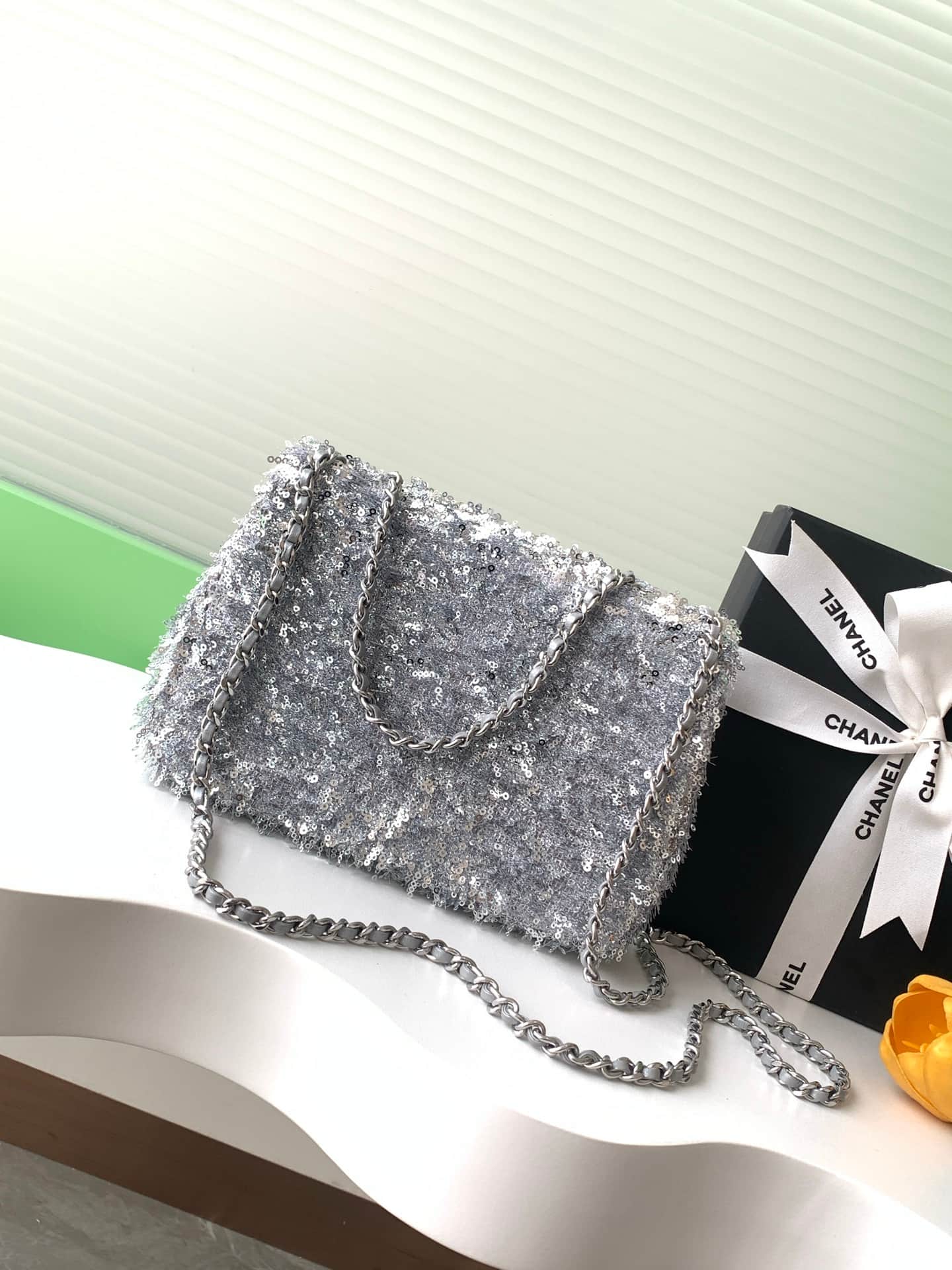 Chanel Flap Bag Sequins & Silver-Tone Metal AS4561  A