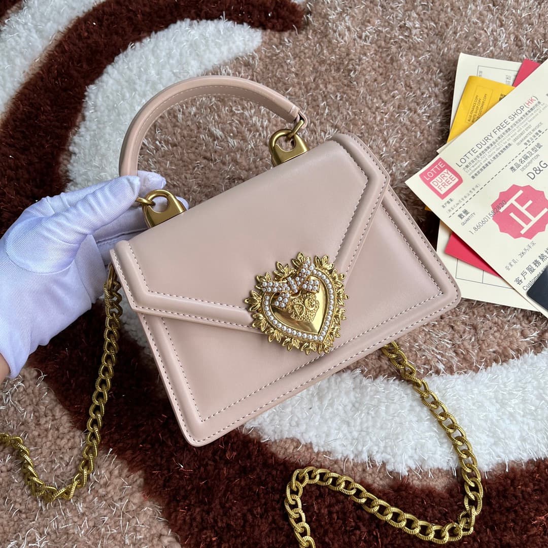 Dolce & Gabbana Small Devotion bag in smooth calfskin in Pale Pink High